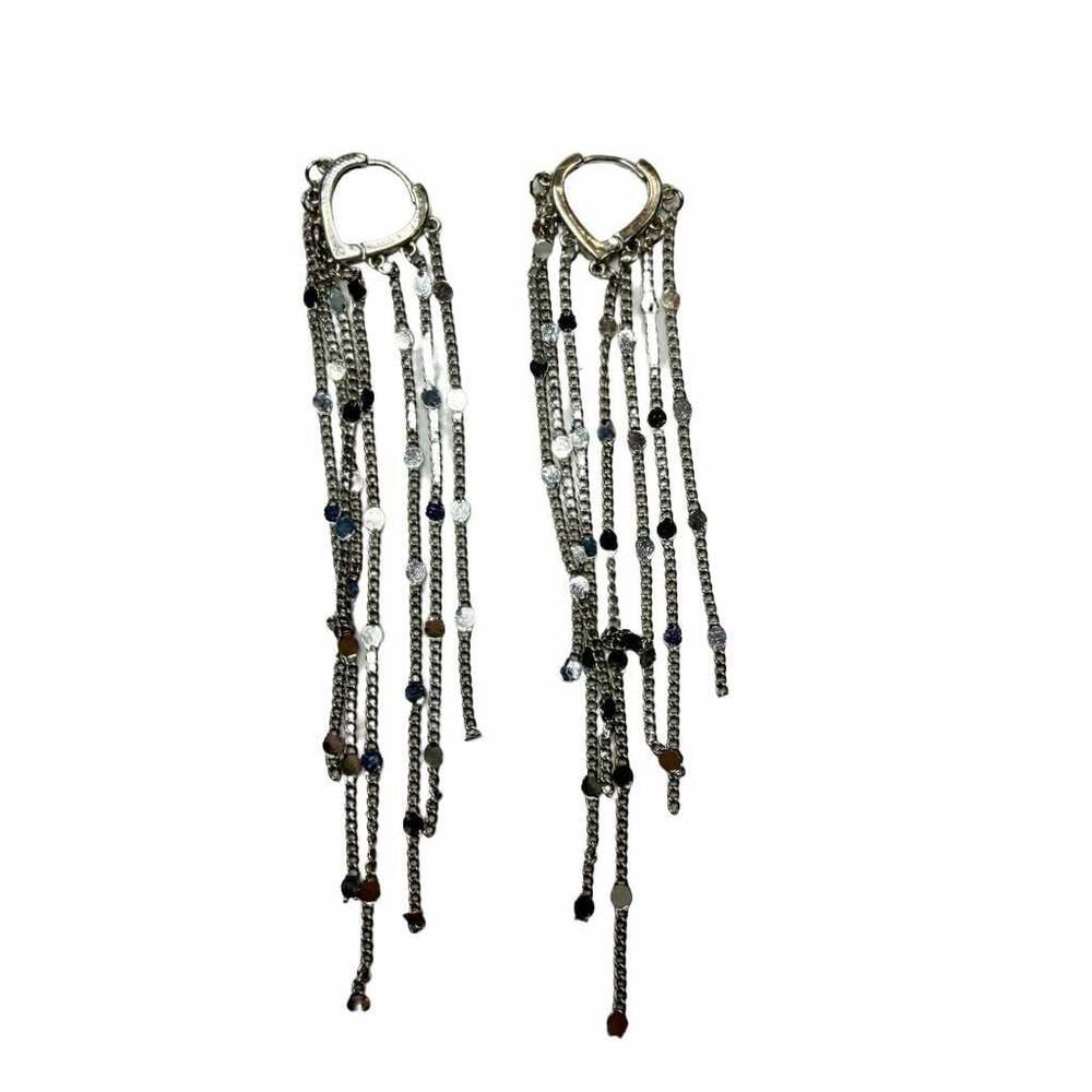 Gorgeous Tassel Sterling Silver Huggie Hoop Long Dangle Drop Earrings